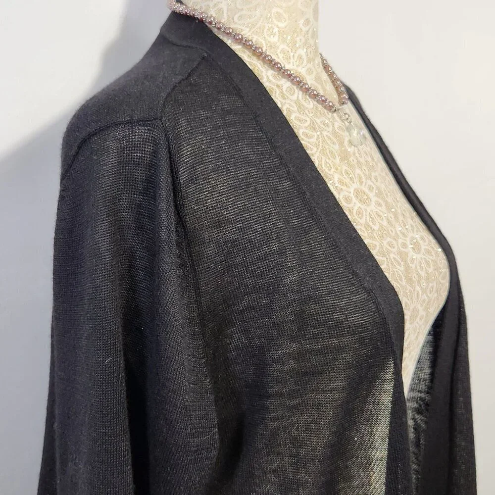 Charter Club Women's Size L Black Ramie Peplum Hem Open Front Cardigan Sweater